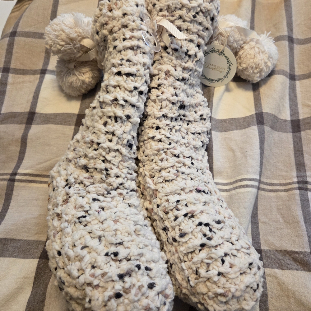 Altar'd State Cream Knit Socks with Pom Poms